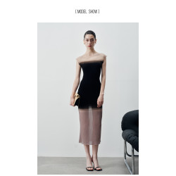 Z老板 蟬翼膚感 針織連衣裙女夏薄款氣質修身彈力漸變後開叉長裙