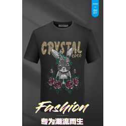 男t恤短袖2025新款潮流夏季燙鑽兔子冰絲半袖男重磅痞帥男裝大碼