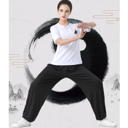 純棉短袖太極服女男T恤襯衫領團體太極拳練功隊服文化衫燈籠褲夏J