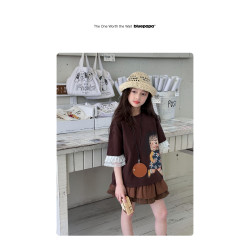 【繪影】藍小爸童裝女童蕾絲拼接短袖夏季新款可愛印花休閒T恤