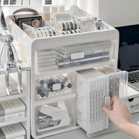 桌面抽屜式收納櫃多層多功能置物盒大容量學生宿捨化妝品收納盒