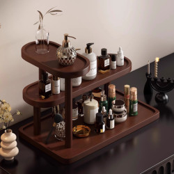 復古實木桌面梳妝台護膚品置物架多層口紅香水化妝品收納整理架