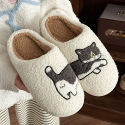 可愛小貓棉拖鞋女士家用秋冬季室內家居保暖加厚加絨毛毛拖鞋女