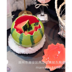 慢如舊-西瓜陶瓷泡麵碗帶蓋湯飯碗大容量水果沙拉甜品高顔值可愛