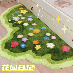 植絨小清新可愛花叢地毯地墊臥室床邊毯家用可愛兒童房防滑墊加厚