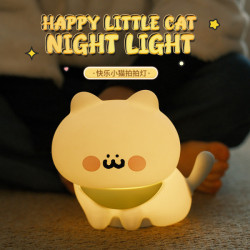 新品線條貓貓小夜燈拍拍燈氛圍護眼臥室充電睡眠燈生日禮物床頭燈