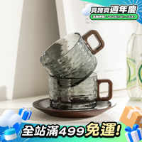 東洋佐佐木鎚紋玻璃杯日式家用杯子胡桃木咖啡杯碟耐高溫耐熱水杯