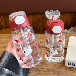 ins高顔值耐高溫塑膠杯吸琯杯女生學生可攜式水杯可愛兒童卡通杯子