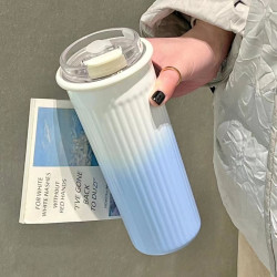 ins高顔值316不鏽鋼保溫杯學生女生雙飲吸管杯可攜式車用辦公水杯