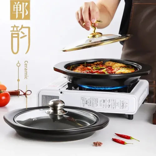 鄲韻陶瓷砂鍋商用蒜蓉蝦仁粉絲專用陶德砂鍋同款平底淺煲乾燒不裂