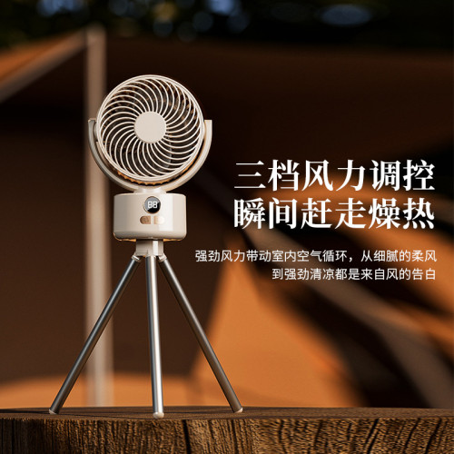 戶外露營風扇迷你小型可攜式usb充電帳篷帶燈吊風扇大風釣魚3腳架
