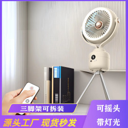 三腳架燈光風扇戶外露營電風扇桌面家用多功能搖頭遙控循環扇