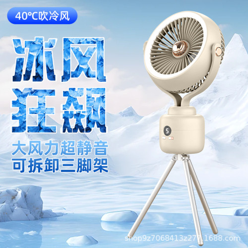 三腳架燈光風扇戶外露營電風扇桌面家用多功能搖頭遙控循環扇