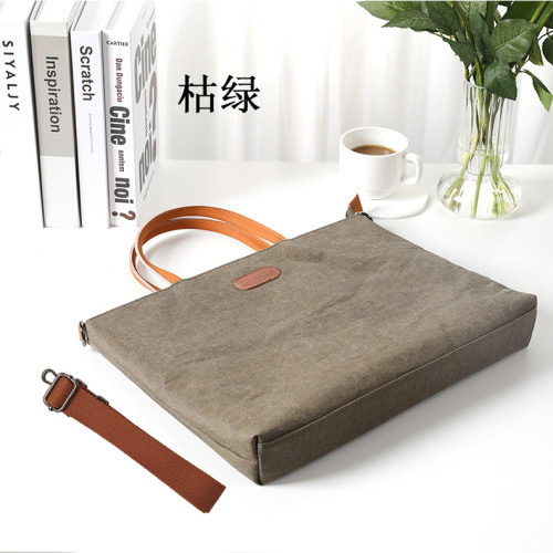 水洗牛皮紙筆電內膽包適用蘋果14寸單肩斜背大容量手提電腦包