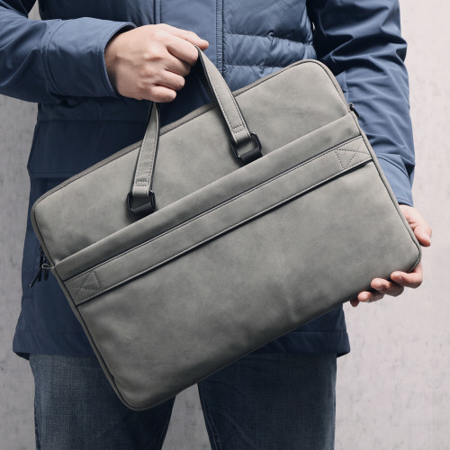 電腦包手提男抗震PU皮革筆電斜背單肩包15.6寸女內膽包防水