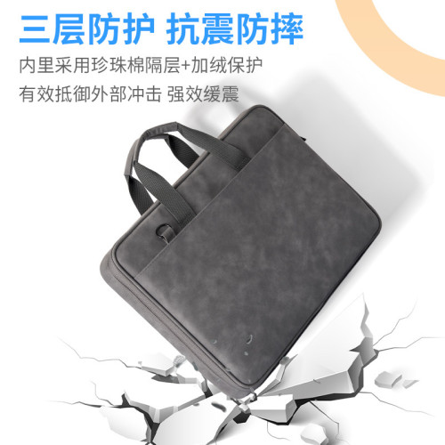 歐美PU羊巴單肩斜背手提電腦包適用14/16寸手感細膩防潑