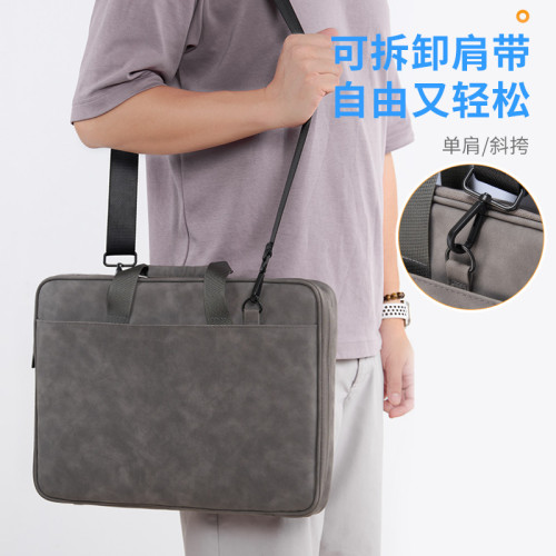 歐美PU羊巴單肩斜背手提電腦包適用14/16寸手感細膩防潑