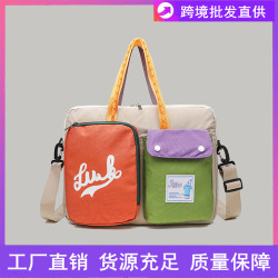 日系多巴胺斜背書包大容量15.6寸電腦包時尚通勤單肩平板包手提包
