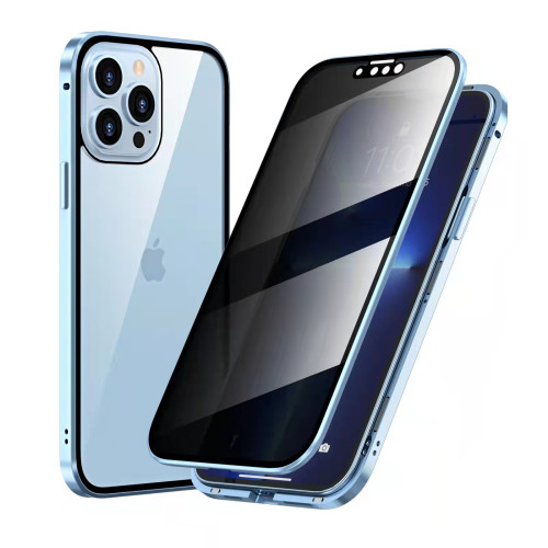 適用iPhone16promax防窺護鏡雙卡扣萬磁王手機殼蘋果15金屬保護套