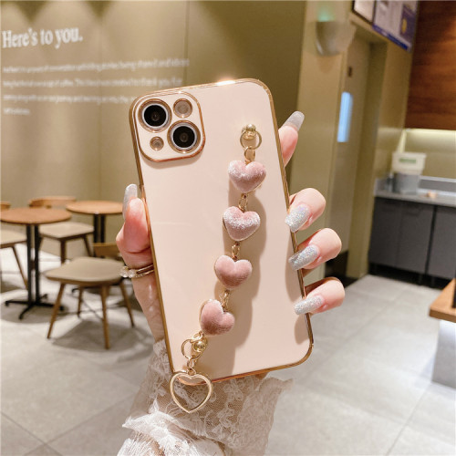適用蘋果17手機殼新款14網紅iphone15潮牌16promax毛絨愛心手鏈女