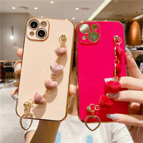 適用蘋果17手機殼新款14網紅iphone15潮牌16promax毛絨愛心手鏈女