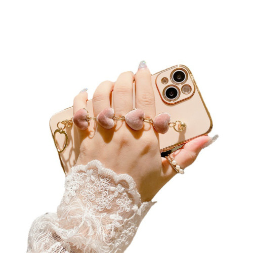 適用蘋果17手機殼新款14網紅iphone15潮牌16promax毛絨愛心手鏈女