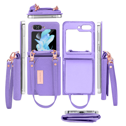適用三星zFlip6手機殼日韓時尚掛繩卡包Flip5手提腕帶錢包手機套