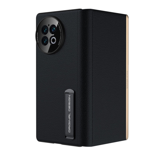 適用VIVOXFold2皮套手機殼超薄真牛皮納帕針孔紋支架xfold2保護套
