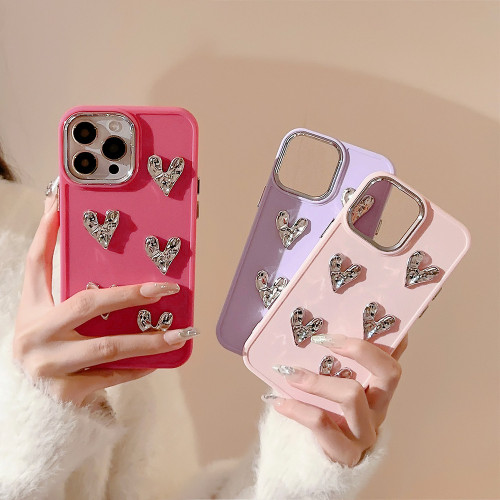 電鍍愛心iphone16手機殼13蘋果12褶皺11適用15pro max金屬風13/14