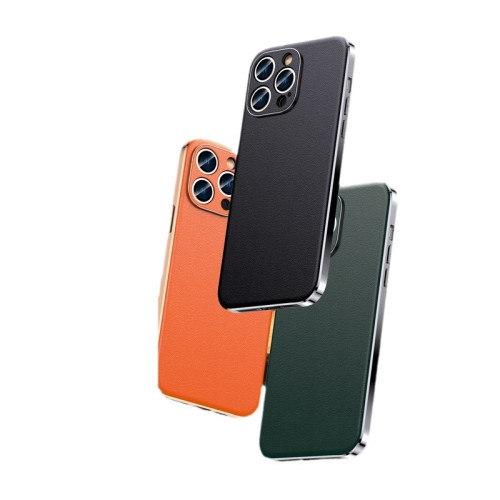 適用iPhone16手機殼新款電鍍殼簡約12蘋果16Promax真素皮15保護套