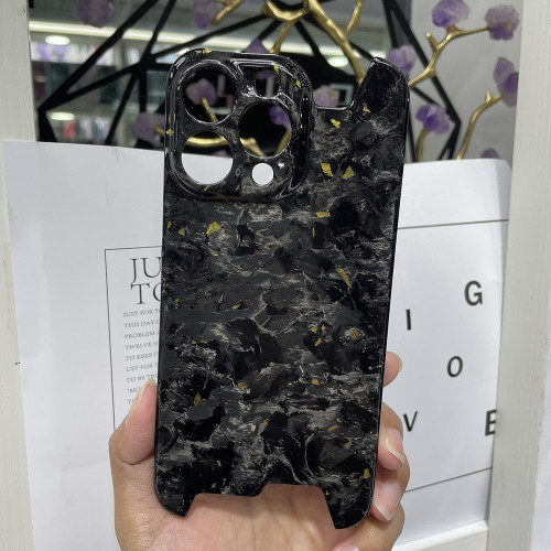 適用iPhone16pro鍛造紋碳纖維手機殼15promax金箔碳纖維14保護套