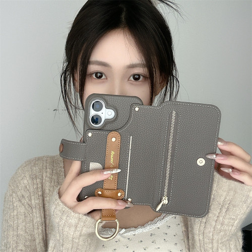 適用iphone17小清新風繙蓋收納手機殼16手腕五金指環蘋果15防摔殼