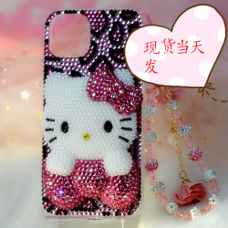 適用iPhone15pro max蘋果14手機殼8plus水鑽豹紋卡通可愛KT貓全包