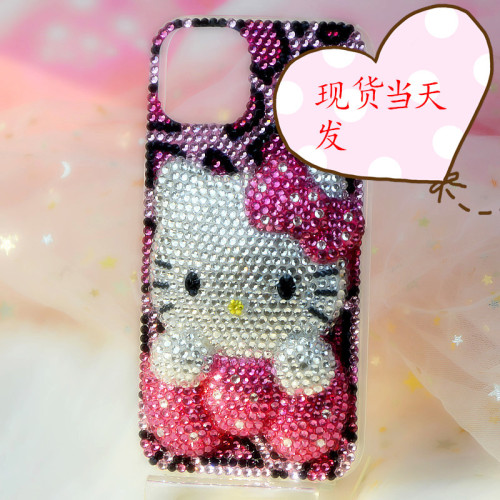 適用iPhone15pro max蘋果14手機殼8plus水鑽豹紋卡通可愛KT貓全包