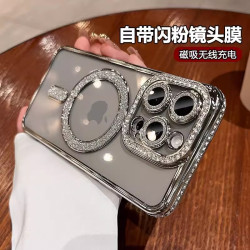 適用iPhone15邊鑽磁吸透明16pro手機殼蘋果14promax矽膠TPU保護套