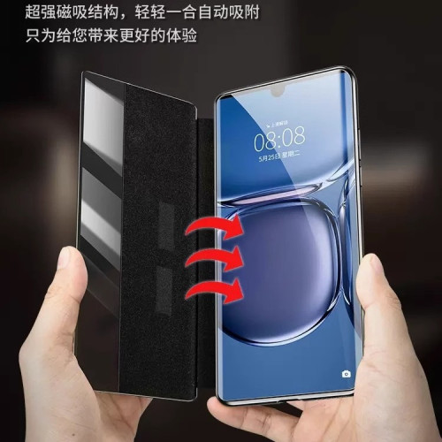 適用華爲pura70pro磁吸真皮智能翻蓋保護套pura70全包防摔保護殼
