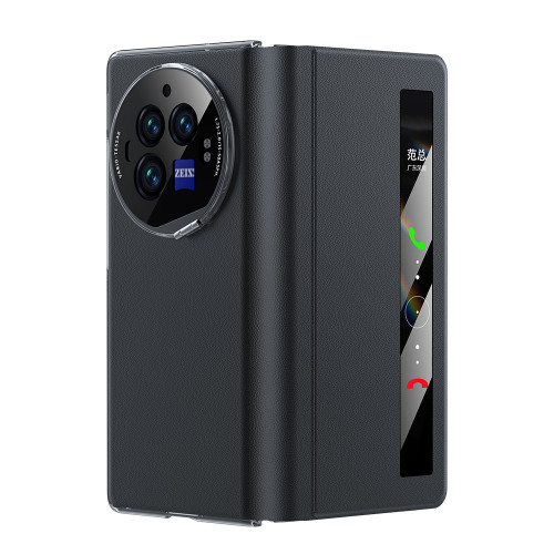 適用VIVOXFold3皮套手機殼真皮納帕紋超薄智能視窗支架Pro保護套