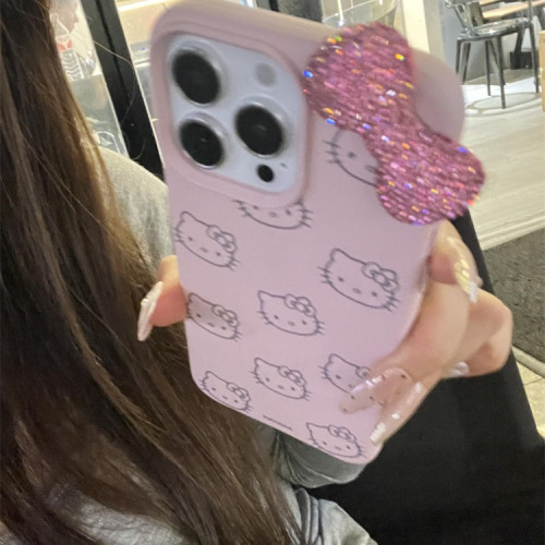 卡通可愛蝴蝶結KT貓適用iPhone15promax蘋果14手機殼13新款12全包 卡通可愛蝴蝶結KT貓適用iPhone15promax蘋果14手機殼13新款12全包