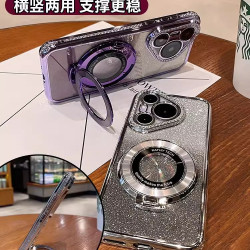 適用華爲p70pro磁吸支架手機殼新款水鑽邊框P60矽膠全包P50閃粉40