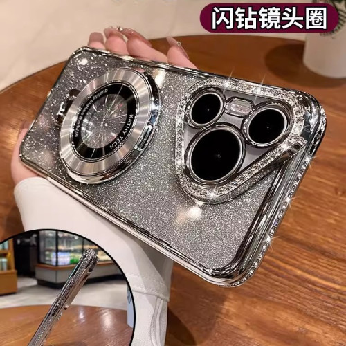適用華爲p70pro磁吸支架手機殼新款水鑽邊框P60矽膠全包P50閃粉40