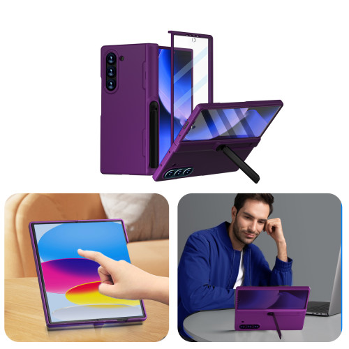 適用三星GalaxyFold6折曡手機殼PC透明磁吸內圈帶支架折曡保護套