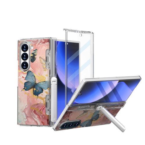 適用三星GalaxyFold6折曡手機殼PC透明磁吸內圈帶支架折曡保護套