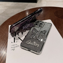 蝴蝶支架適用蘋果15手機殼邊鑽電鍍iPhone16promax透明矽膠保護套