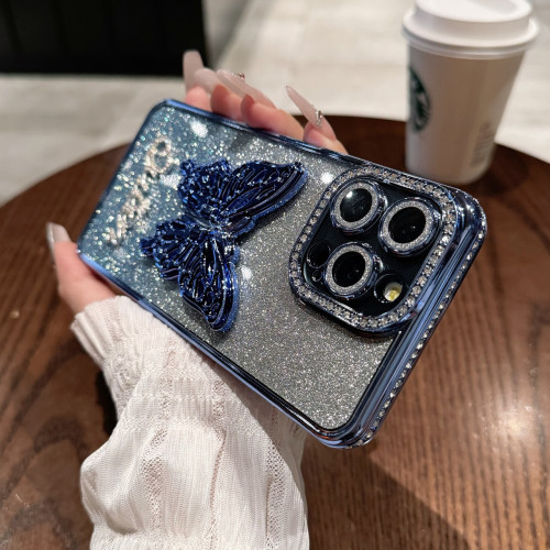 蝴蝶支架適用蘋果15手機殼邊鑽電鍍iPhone16promax透明矽膠保護套 蝴蝶支架適用蘋果15手機殼邊鑽電鍍iPhone16promax透明矽膠保護套
