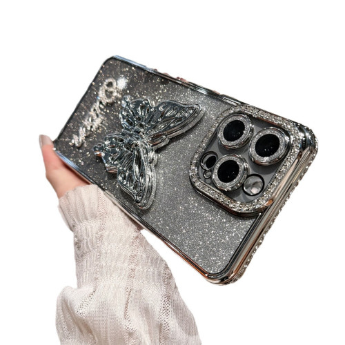 蝴蝶支架適用蘋果15手機殼邊鑽電鍍iPhone16promax透明矽膠保護套 蝴蝶支架適用蘋果15手機殼邊鑽電鍍iPhone16promax透明矽膠保護套