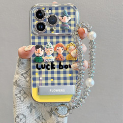 適用蘋果17pro手機殼新款帶掛繩蘋果16高級感小衆格紋公仔人物