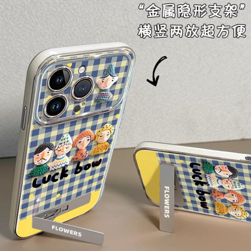適用蘋果17pro手機殼新款帶掛繩蘋果16高級感小衆格紋公仔人物 適用蘋果17pro手機殼新款帶掛繩蘋果16高級感小衆格紋公仔人物