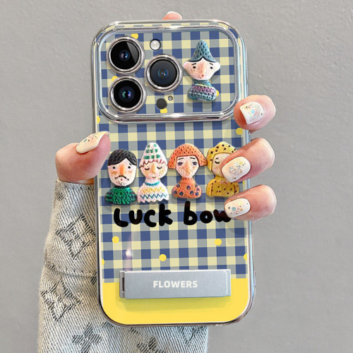 適用蘋果17pro手機殼新款帶掛繩蘋果16高級感小衆格紋公仔人物 適用蘋果17pro手機殼新款帶掛繩蘋果16高級感小衆格紋公仔人物