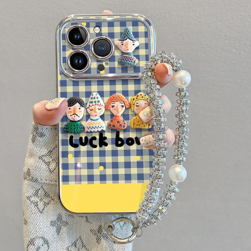 適用蘋果17pro手機殼新款帶掛繩蘋果16高級感小衆格紋公仔人物 適用蘋果17pro手機殼新款帶掛繩蘋果16高級感小衆格紋公仔人物