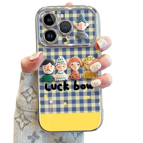 適用蘋果17pro手機殼新款帶掛繩蘋果16高級感小衆格紋公仔人物 適用蘋果17pro手機殼新款帶掛繩蘋果16高級感小衆格紋公仔人物